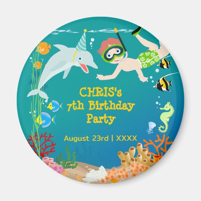 Under havets delfiner och pojkens födelsedagsfest magnet (Framsidan)