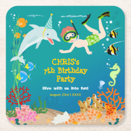 Under havets delfiner och pojkens födelsedagsfest underlägg papper kvadrat