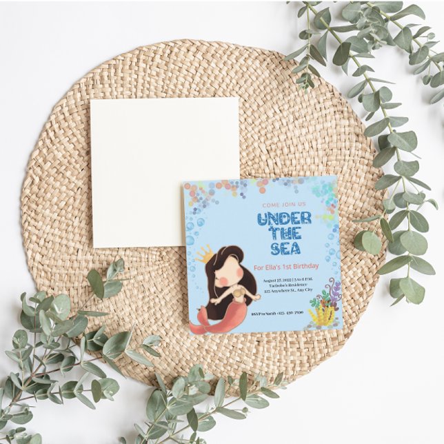 Under Havets födelsedag: Inbjudningskort (Under The Sea Mermaid Birthday Invitation)