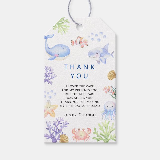 Under havets födelsedagsfest tack presentetikett (Framsidan)