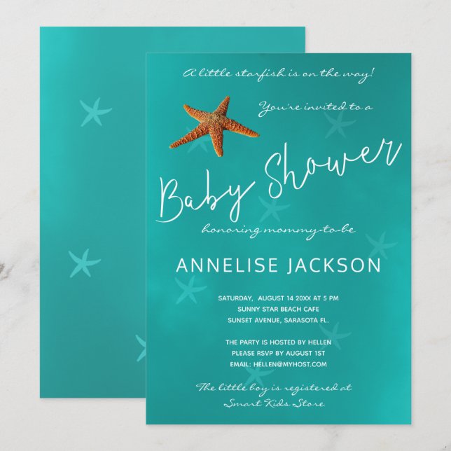 Under havets havsblådusch av stjärnfiskar inbjudningar (Fram/baksida)