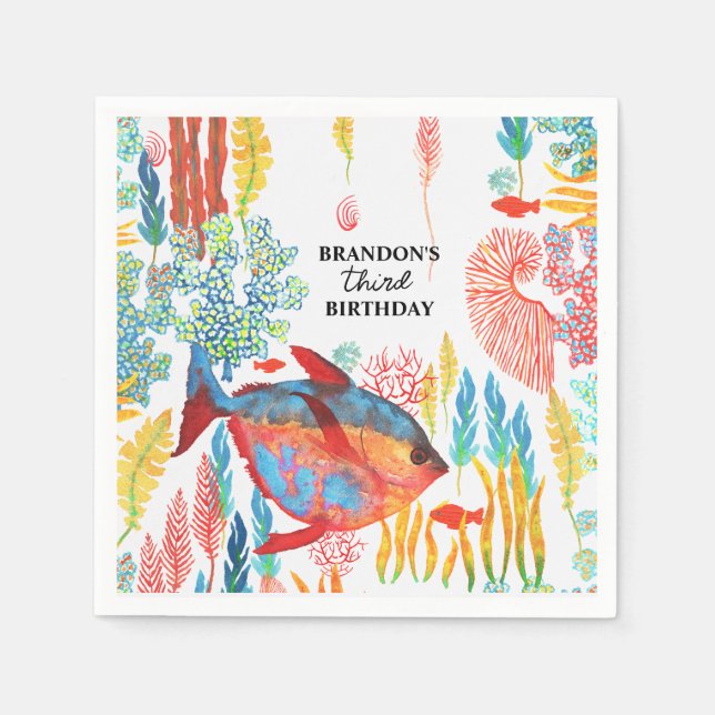 Under Havets havsbotten Djurens vattenfärg Födelse Pappersservett (Framsidan)