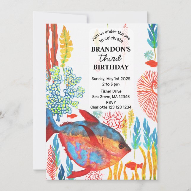 Under Havets havsbotten Djurens vattenfärg Födelse Spara Datumet (Framsida)