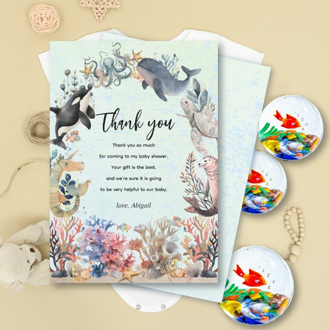 Under havets marina livstid neutralt Baby Shower Tack Kort (Skapare uppladdad)