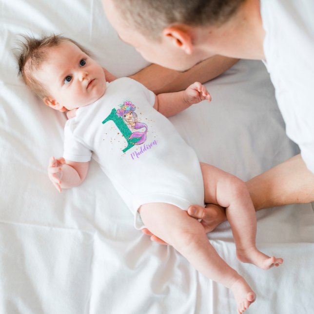 Under havets Sjöjungfru 1:a födelsedagen Baby Body T Shirt (Skapare uppladdad)