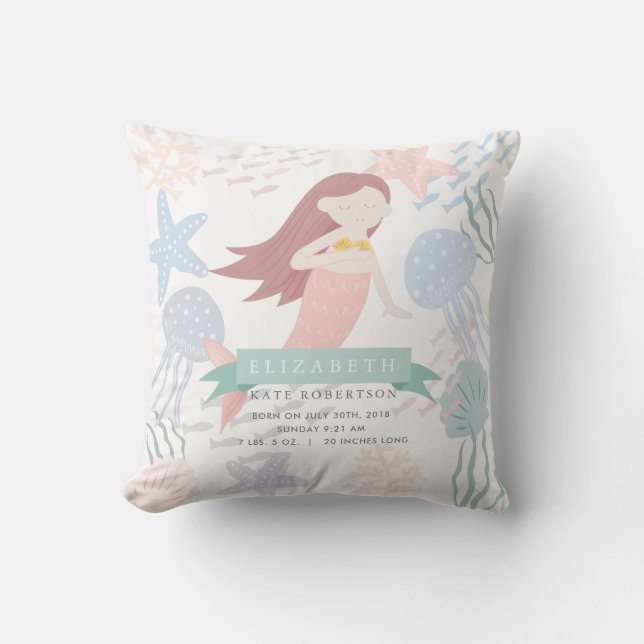 Under havets Sjöjungfru Baby födelseland Kudde (Framsida)