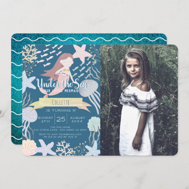 Under Havets Sjöjungfru Fågeldag i marinen Inbjudningar (Fram/baksida)