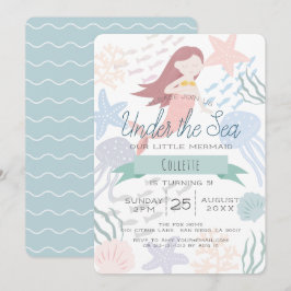 Under Havets Sjöjungfru Sea Grönt Birthday Inbjudningar