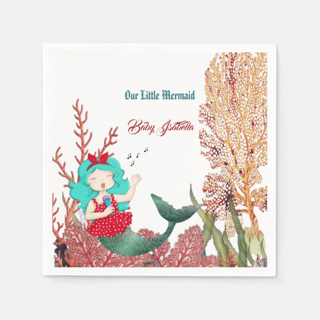 Under Havets Sjöjungfru sjunker korallrevsdagen Pappersservett (Framsidan)