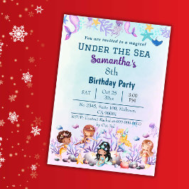 Under havets sjöjungfru söta barn, blå 8-årsdag inbjudningar