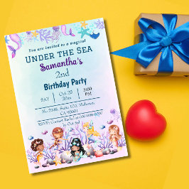 Under havets sjöjungfru, söta barn blått andra föd inbjudningar