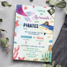 Under Havets Sjöjungfruar och Pirater födelsedag Inbjudningar