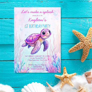 Under havets söta rosa lila födelsedag inbjudningar