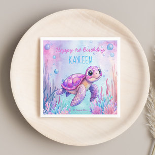 Under havets söta rosa lila födelsedag pappersservett
