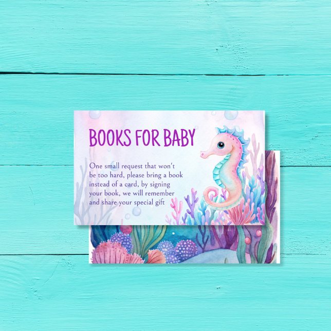 Under havets söta seahorse lila bok begäran tilläggskort (Under the sea cute sea horse  purple book request enclosure card books for baby cards)