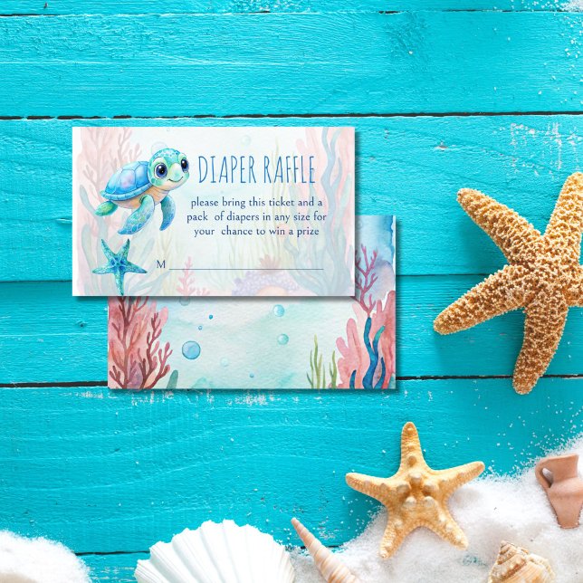 Under havets söta sköldpadda Vattenblåraffel Tilläggskort (Under the sea cute baby turtle aqua blue boy baby shower diaper raffle enclosure card raffle ticket)