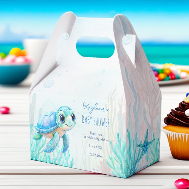Under havets söta sköldpaddsakablådusch presentaskar (Under the sea cute turtle aqua blue boys baby shower personalized favor boxes baby shower favors)