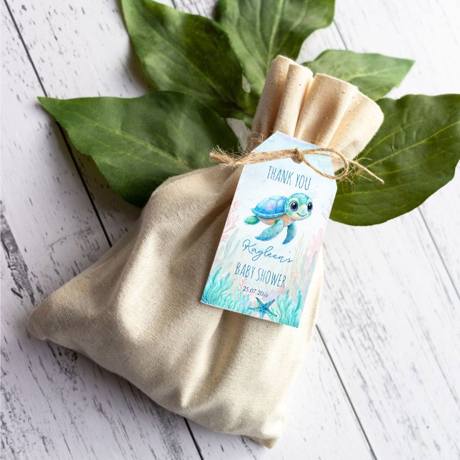 Under havets söta sköldpaddsblått. presentetikett (Under the sea cute sea turtle aqua blue boys baby shower thank you favor gift tags)
