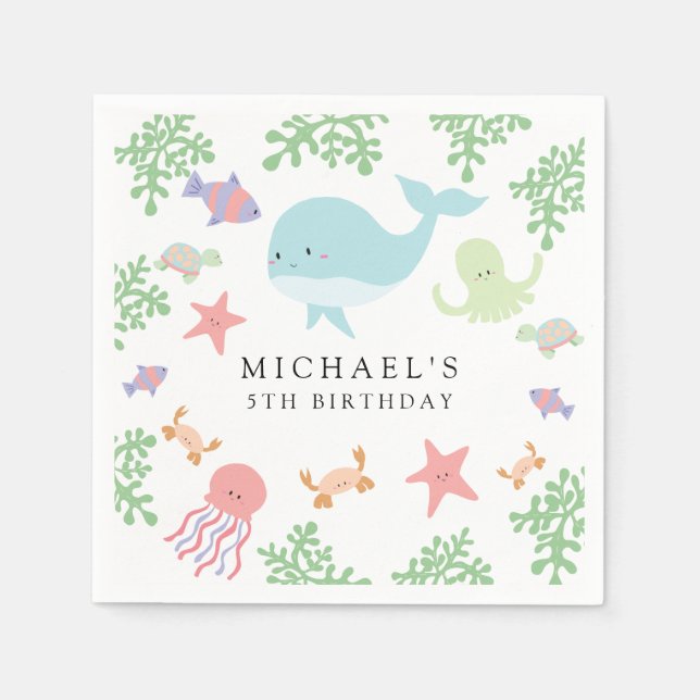 Under havsbottnen Cute Kawaii Ocean Beach Pappersservett (Framsidan)