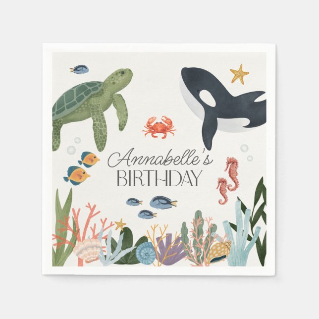 Under havsbottnens Födelsedagsfest Decor Pappersservett (Framsidan)