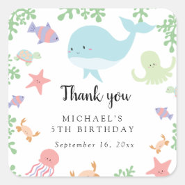 Under Havsdagen tackar Cute Kawaii Fyrkantigt Klistermärke