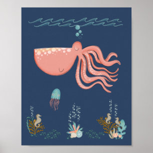 Under Havsdjur Octopus Nursery Poster