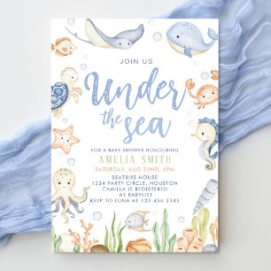 Under havsdjuren: Sea Baby Shower Inbjudningar