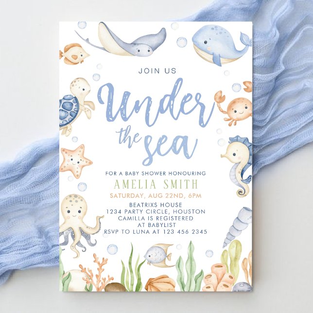Under havsdjuren: Sea Baby Shower Inbjudningar (Skapare uppladdad)