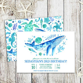 Under Havsfärgen Blåval 3:e födelsedagen Inbjudningar