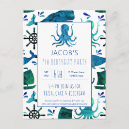 Under Havsfärgen Octopus Birthday Nautical Inbjudan Vykort