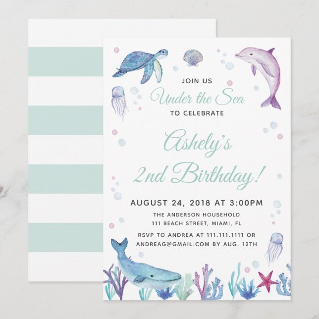 Under havshavfödelsedagsfest inbjudan (Fram/baksida)