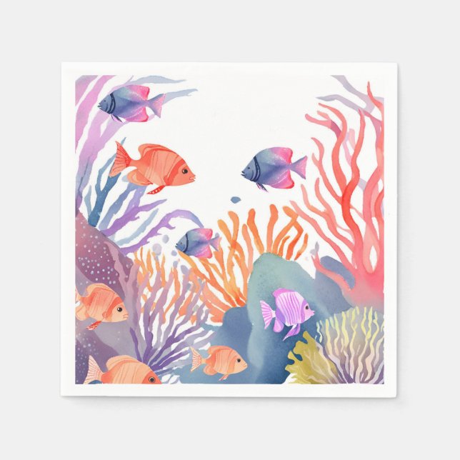 Under havskorallrev: Vattenfärg Pappersservett (Framsidan)
