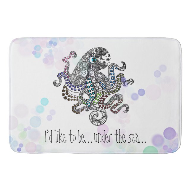 Under havslinjen doodla bläckfisk med bubblor badrumsmatta (Framsidan)