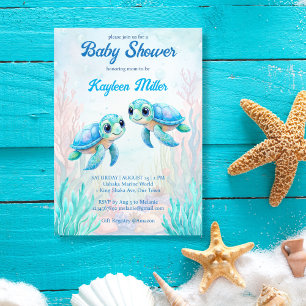 Under havssköldpaddan aqua Blue twillingars babydu Inbjudningar