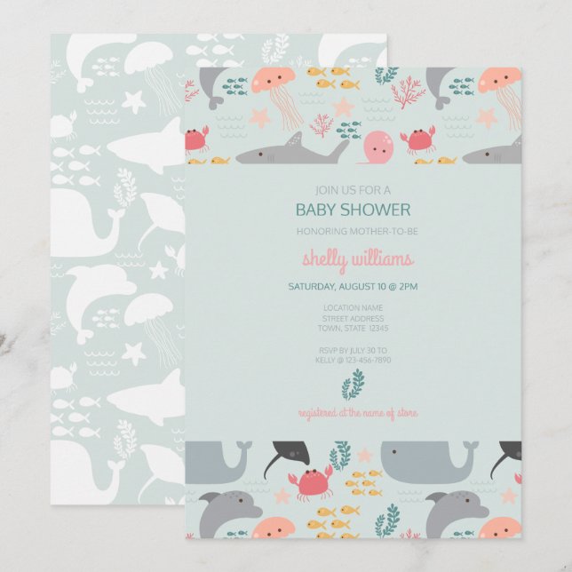 Under havsvännerna Mönster Inbjudningar (Fram/baksida)