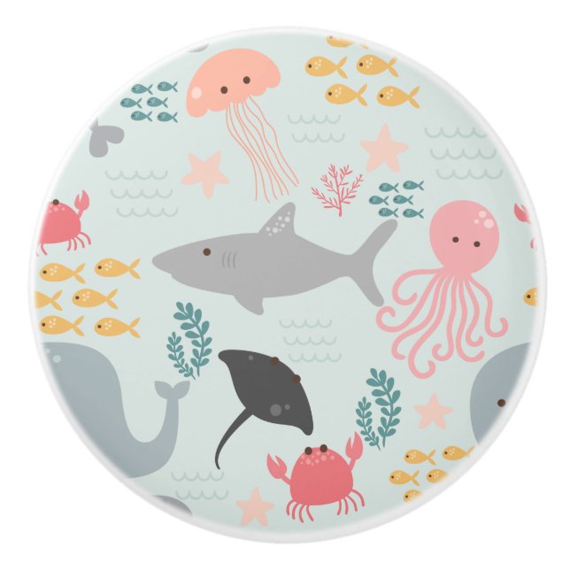 Under havsvännerna Mönster keramik Knob Knopp (Framsidan)