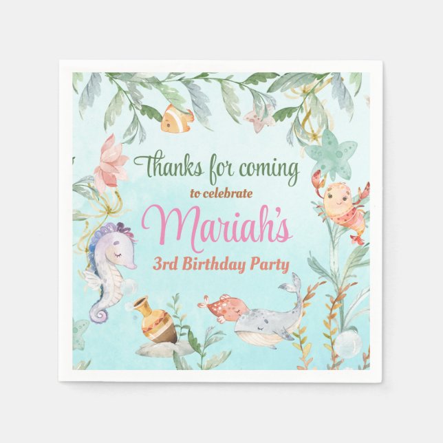 Under havsvattenfärgen Födelsedag Pappersservett (Framsidan)