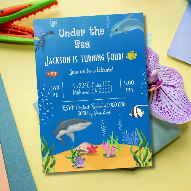 Under havsviken valsköldshaj 4e födelsedagen inbjudningar (Skapare uppladdad)