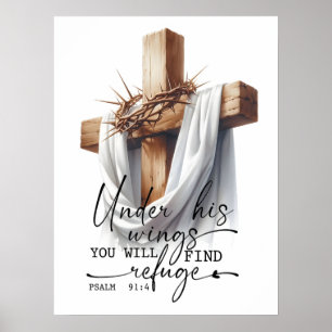 Under His Wings Skriftkonst – Psalm 91:4 Poster