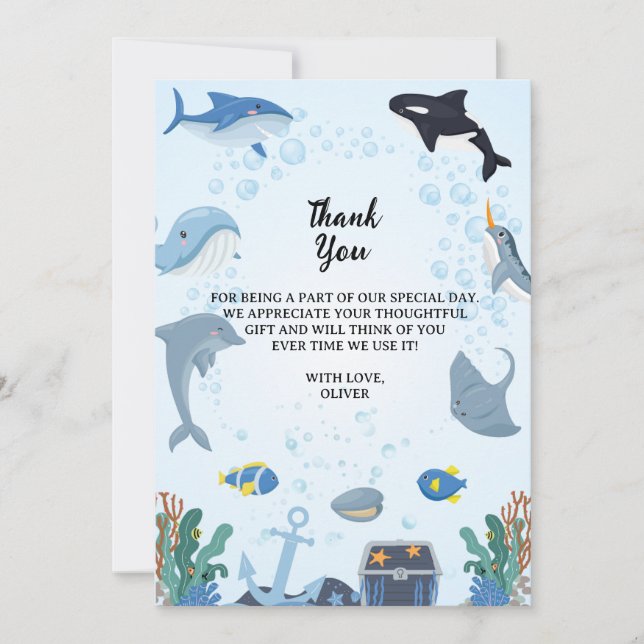 Under inbjudan till Havets födelsedag: tackkort (Framsida)