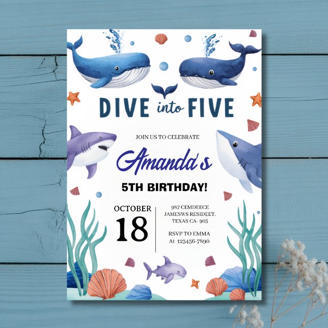 Under inbjudan till Havsval och hajfödelsedag (Under the Sea Whale & Shark Birthday Invitation
)