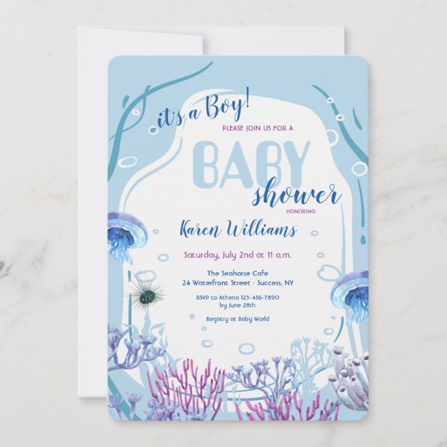 Under inbjudan till Sea Blue Baby Shower (Framsida)