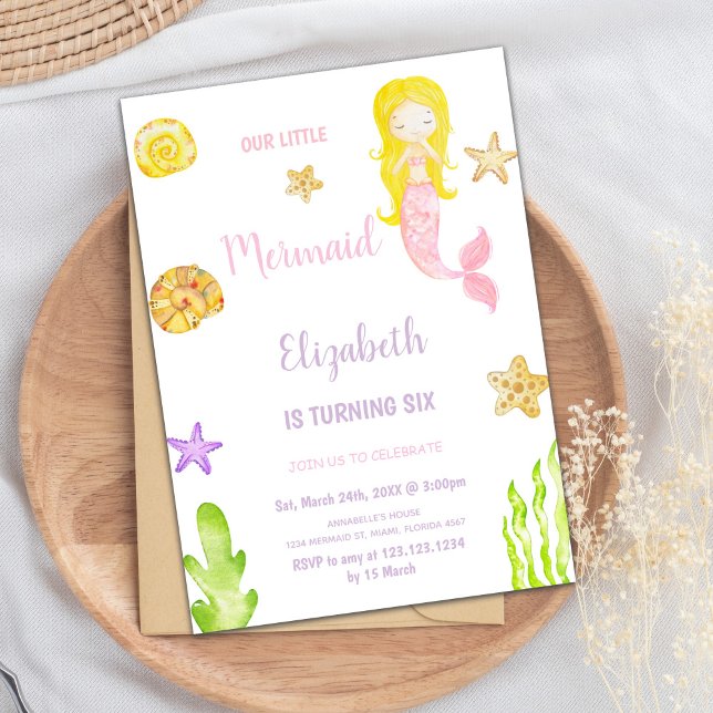 Under inbjudan till Sea Girl Party (Little Mermaid Birthday Invitations)