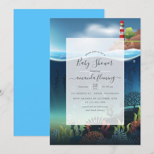 Under inbjudan till Sea Nautical Baby Shower (Fram/baksida)
