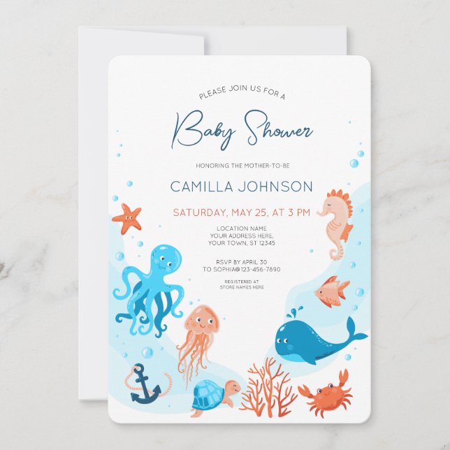 Under inbjudan till Sea Ocean Animals Baby Shower (Framsida)