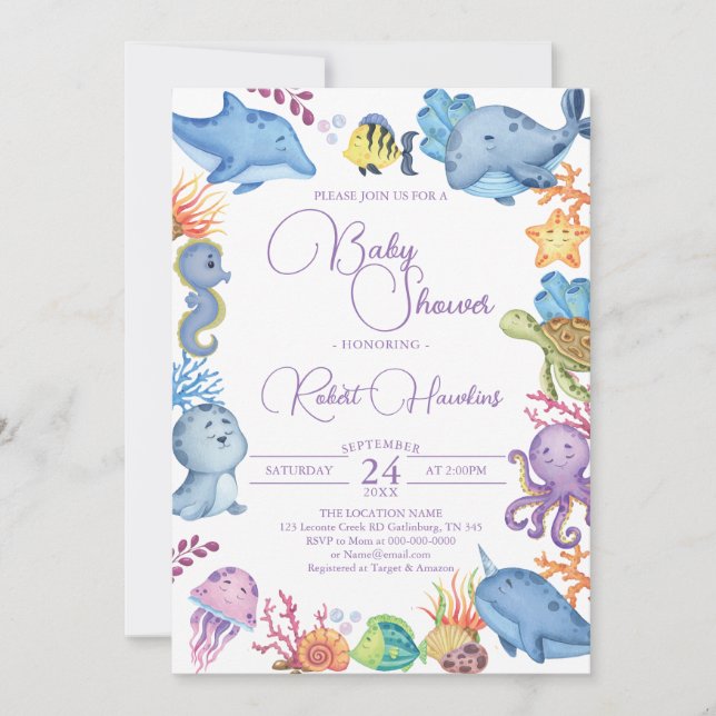 Under inbjudan till Sea Ocean Animals Baby Shower (Framsida)