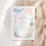 Under inbjudan till Sea Watercolor Baby Shower<br><div class="desc">Fira en liten på vägen med den här under den heta vattenfärgade babyduschinbjudan,  med ett elegant och guld typografi.</div>