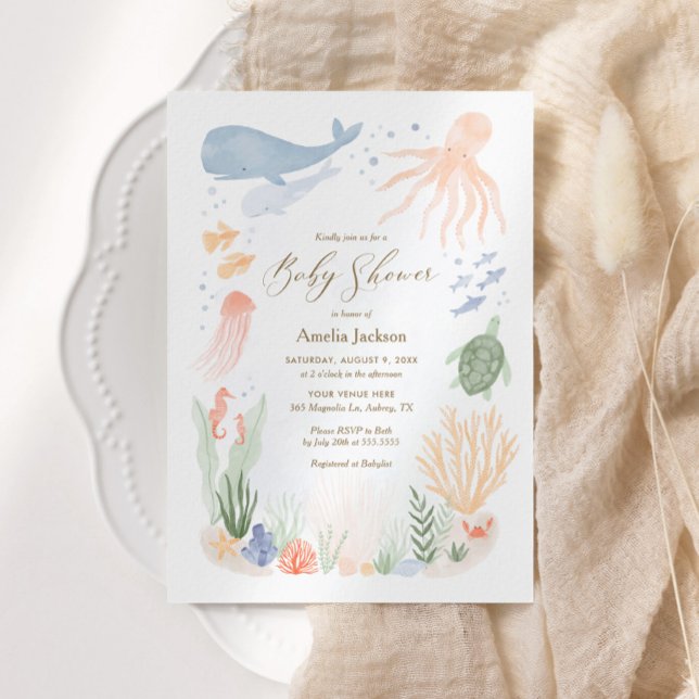 Under inbjudan till Sea Watercolor Baby Shower (Skapare uppladdad)