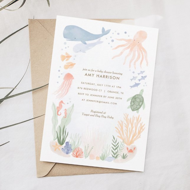 Under inbjudan till Sea Watercolor Baby Shower (Skapare uppladdad)