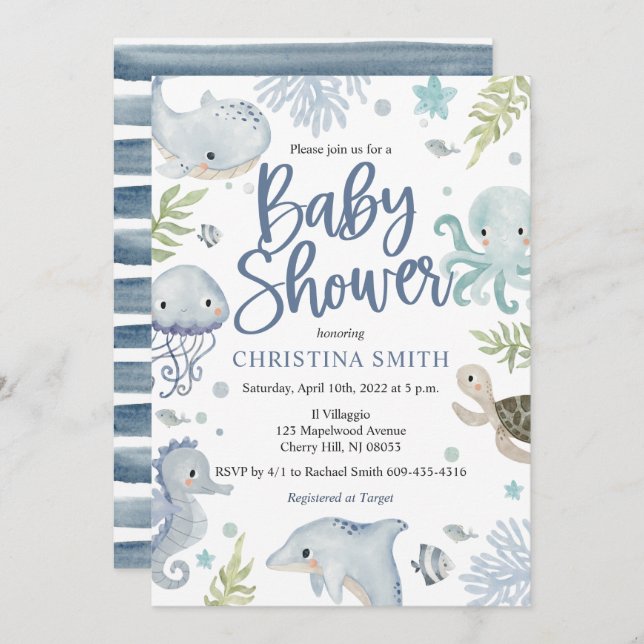 Under inbjudningar till Sea Baby Shower (Fram/baksida)